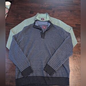 UNtuckIT Bundle Of 2 Mens Large Extra Fine Merino Wool Blue and Green Sweaters